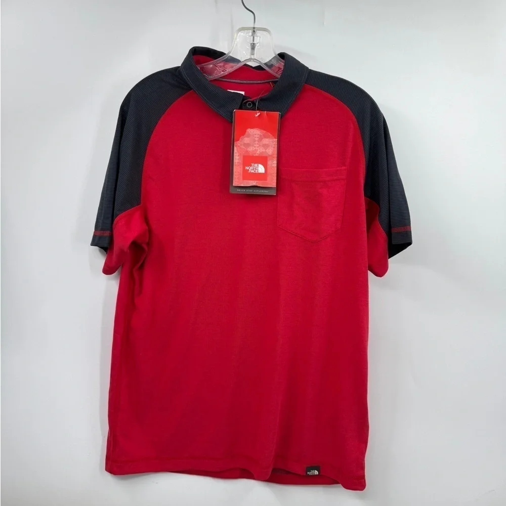 The North Face Polo Shirt Men's Medium Red 2 Tone Flash Dry Short Sleeve